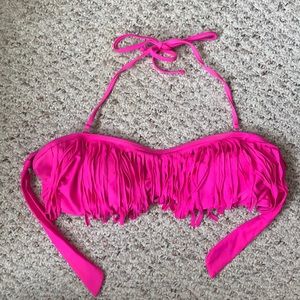 Fringe halter/bandeau swim top L
